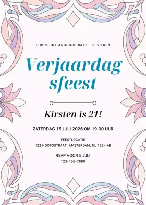 Roze gebloemde verjaardagsuitnodiging