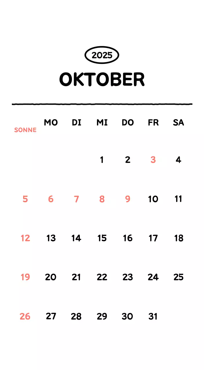 Illustrierter Kalender mit schönem Linienstil