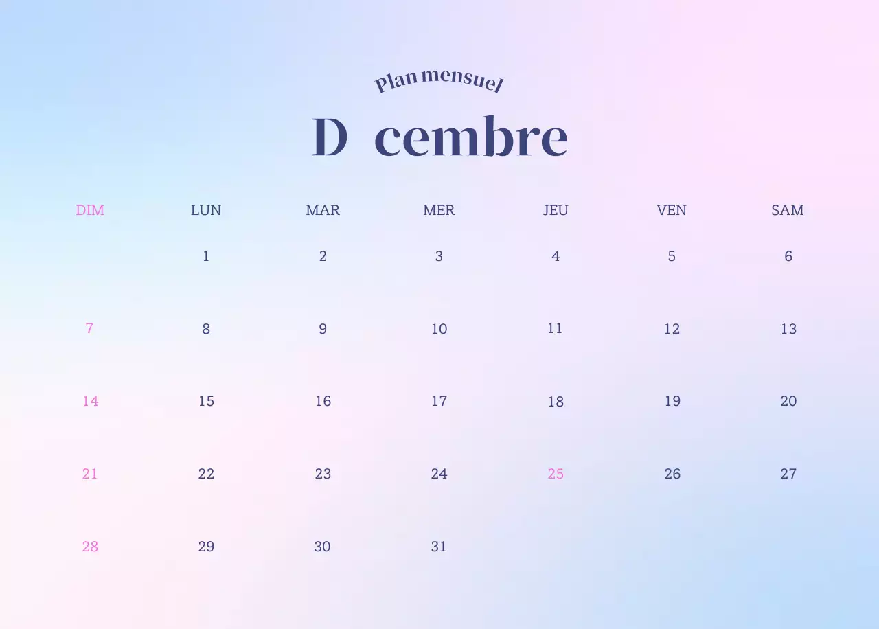 Calendrier minimaliste dégradé