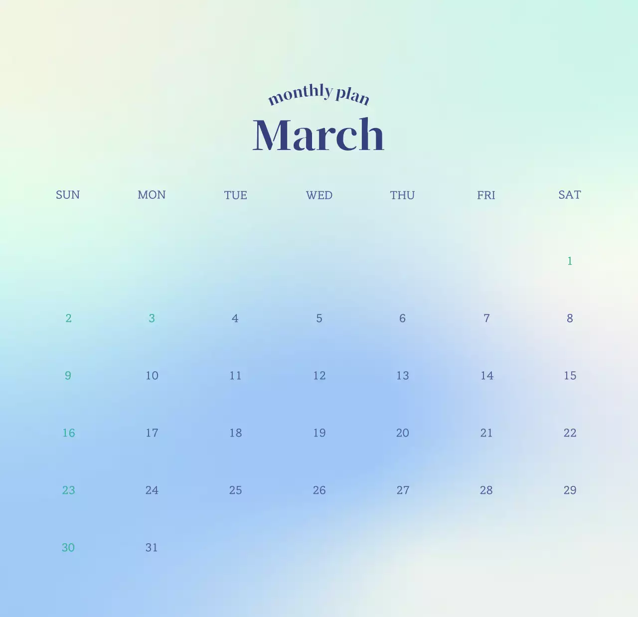 Gradient Minimalist Calendar