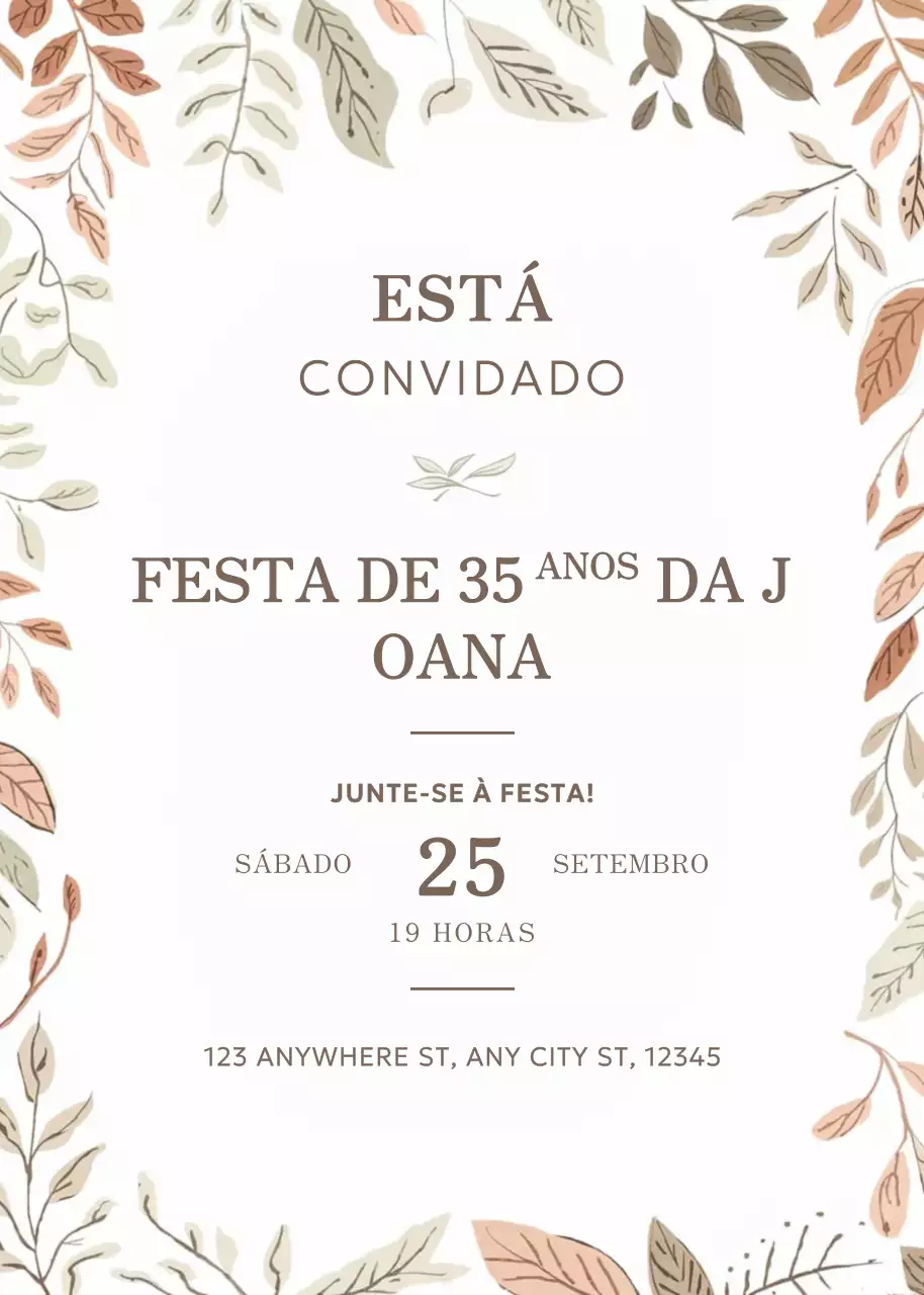 Convite de aniversário floral bege