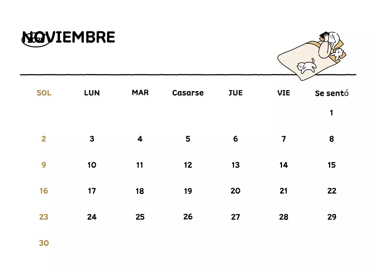 Calendario ilustrado con un bonito estilo de líneas