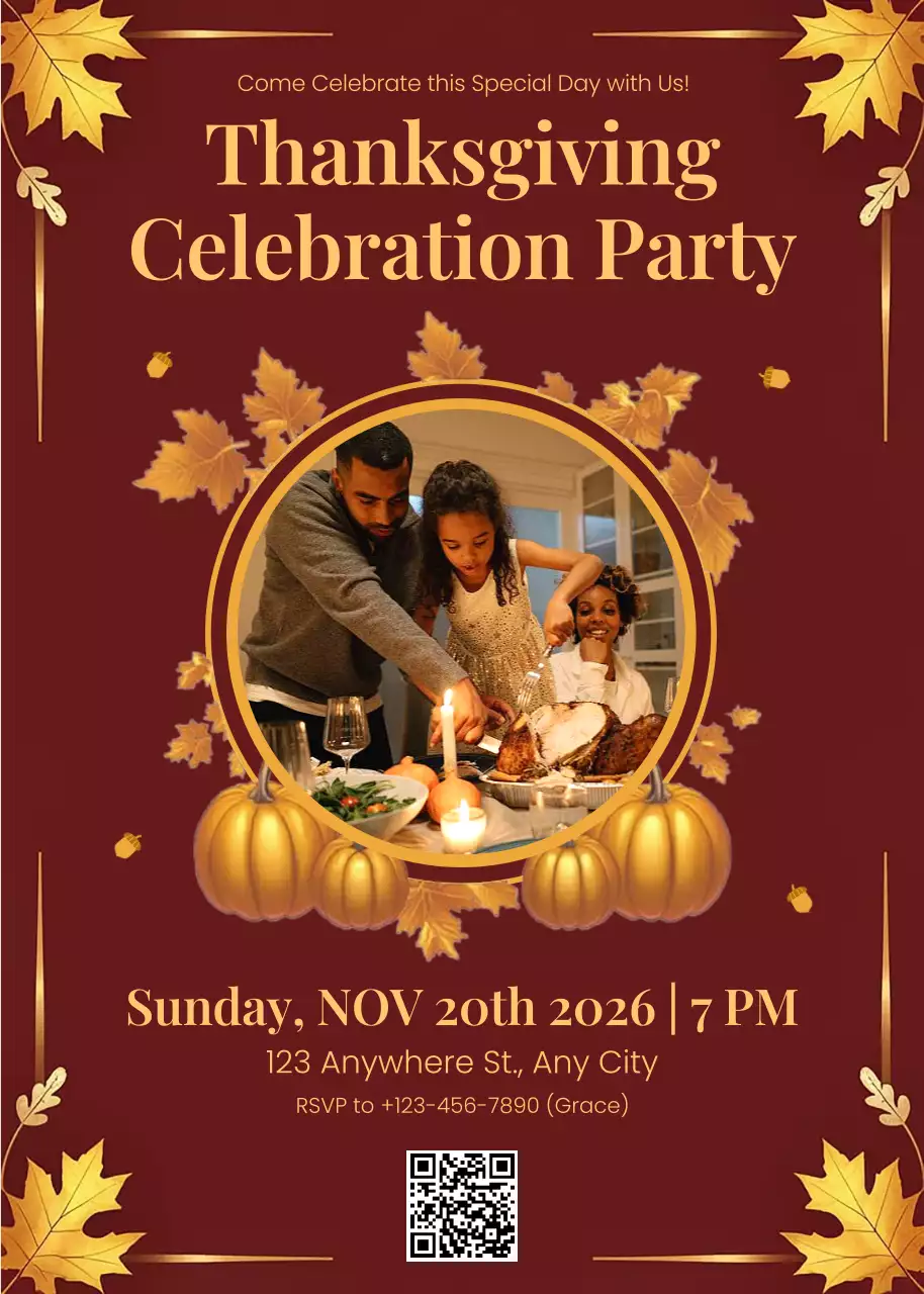 Maroon Traditional Thanksgiving Invitation Poster