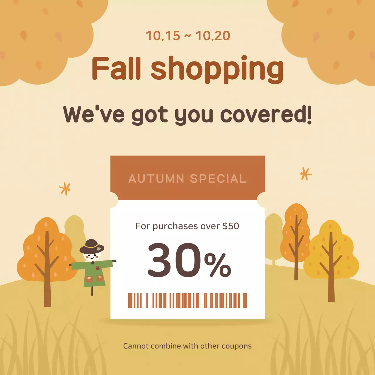 Bài đăng trên mạng xã hội khuyến mại mua sắm đơn giản màu be