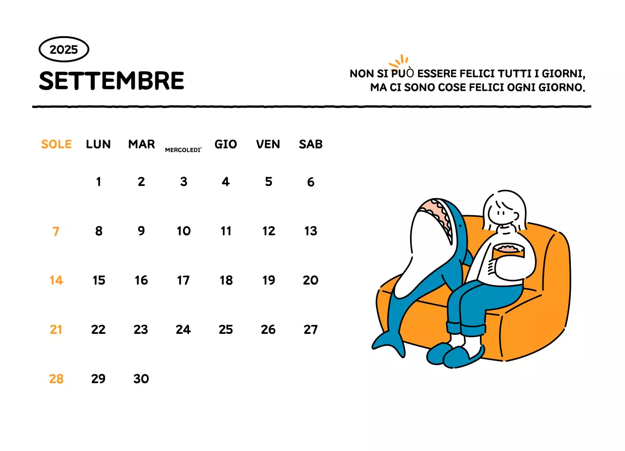 Calendario illustrato con un grazioso stile di linee