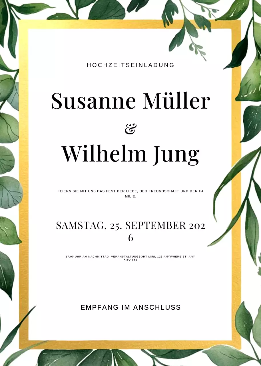 grün elegante Hochzeitseinladung