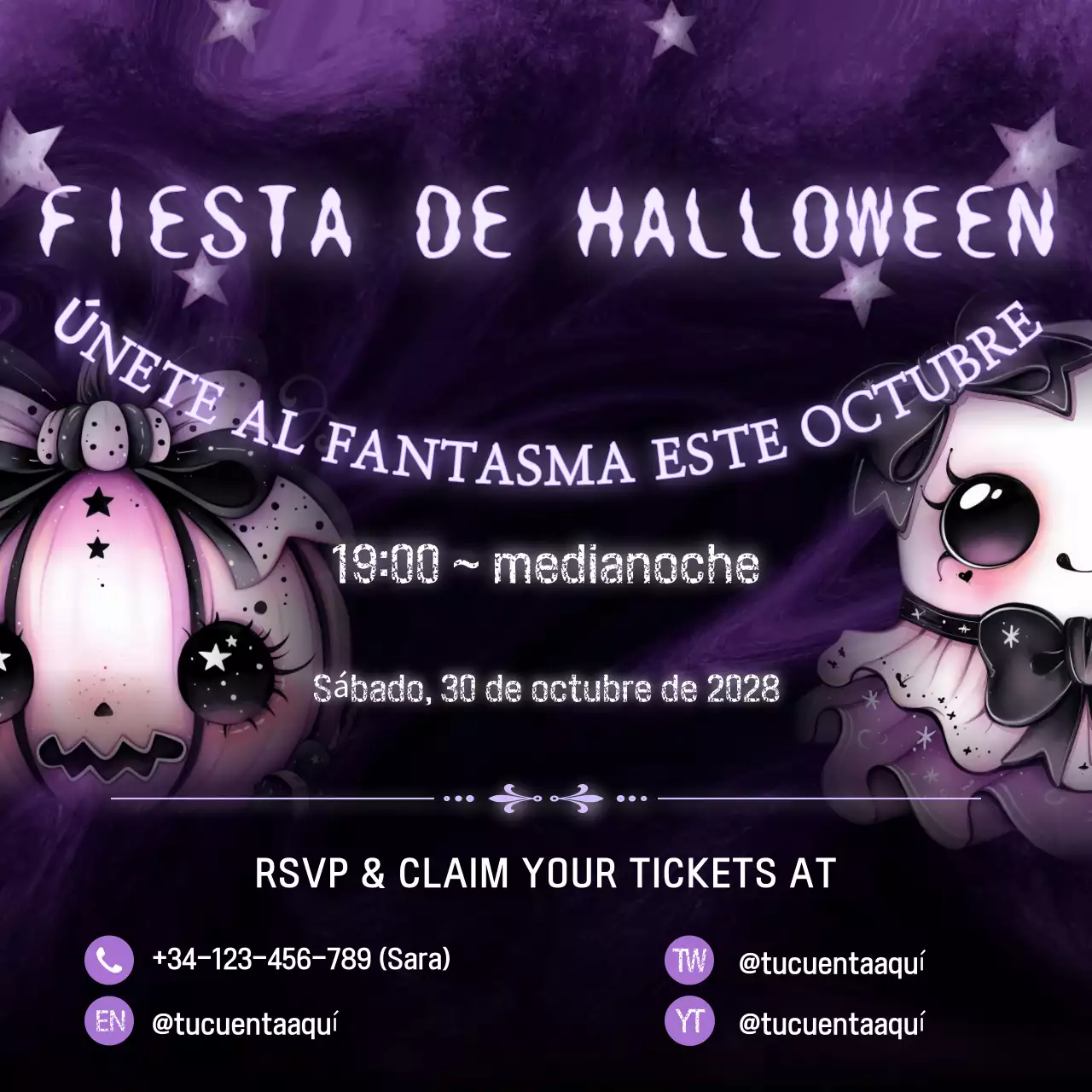 Invitación de Halloween gótica morada