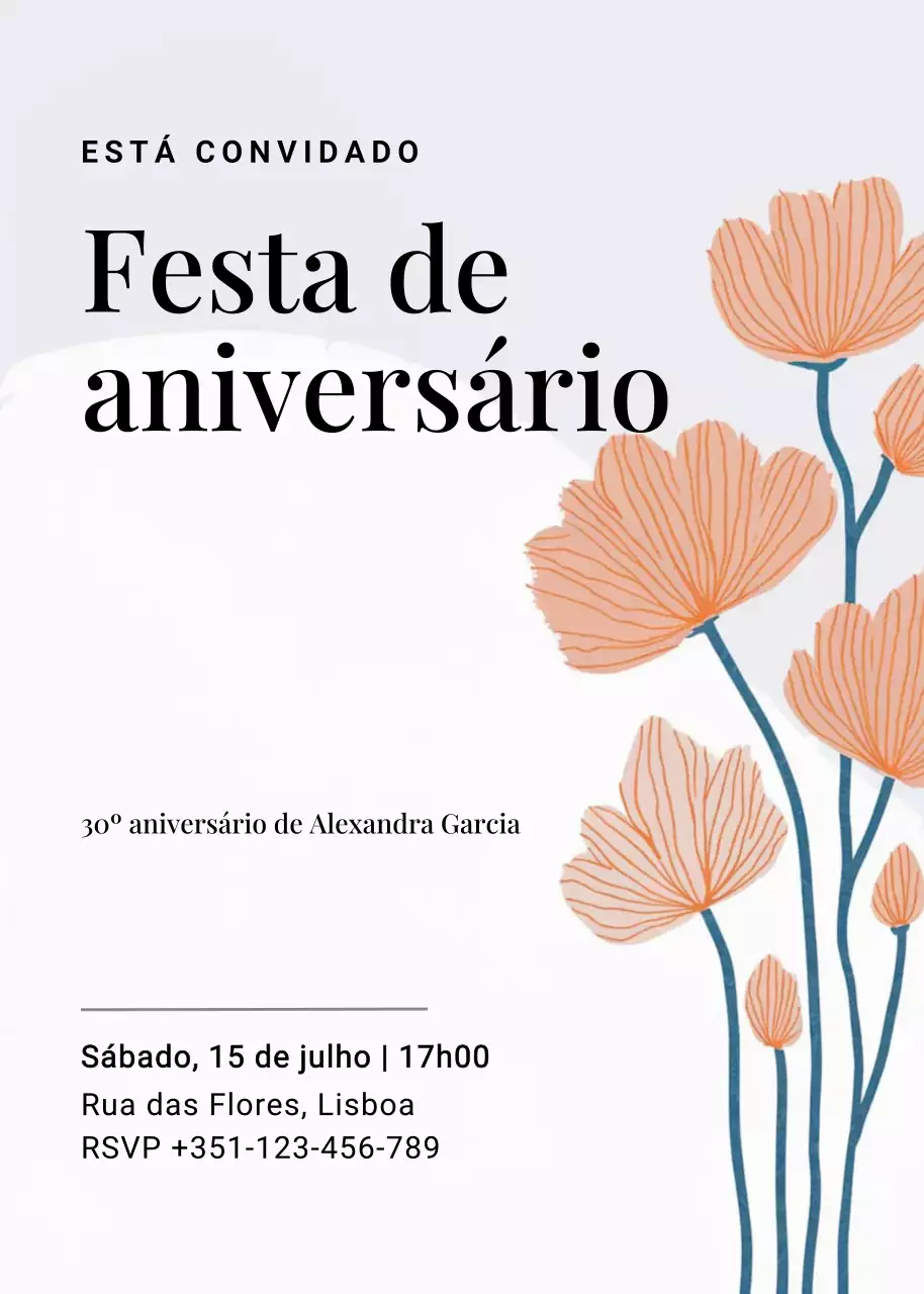Convite de aniversário floral bege