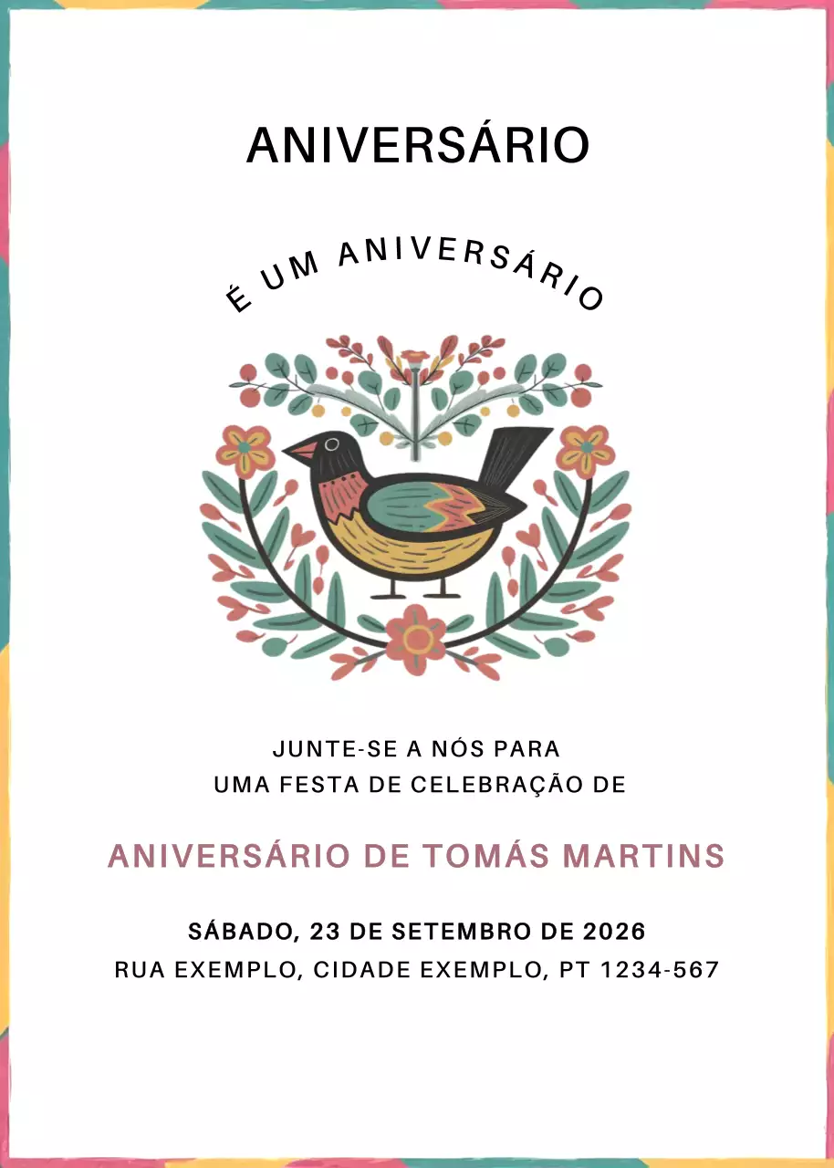 Convite de aniversário rústico colorido