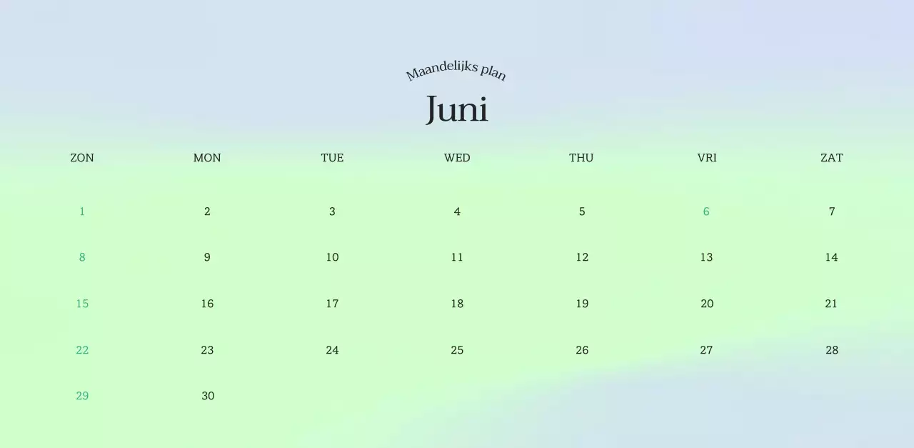 Minimalistische kalender met kleurverloop