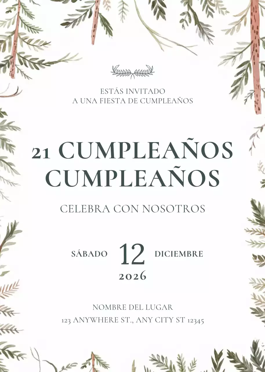 Invitación de cumpleaños Botánico verde