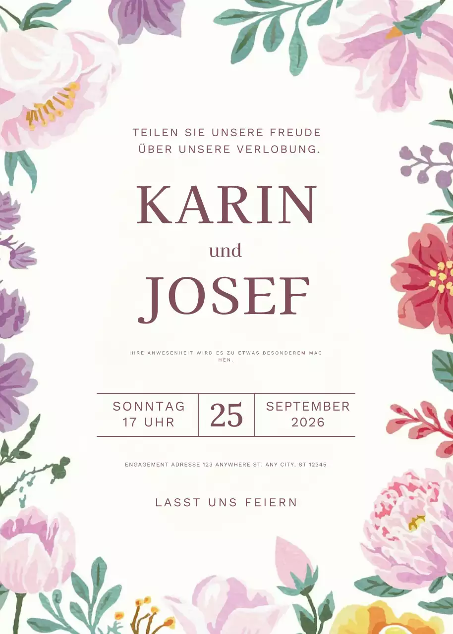 rosa geblümte Verlobungseinladung