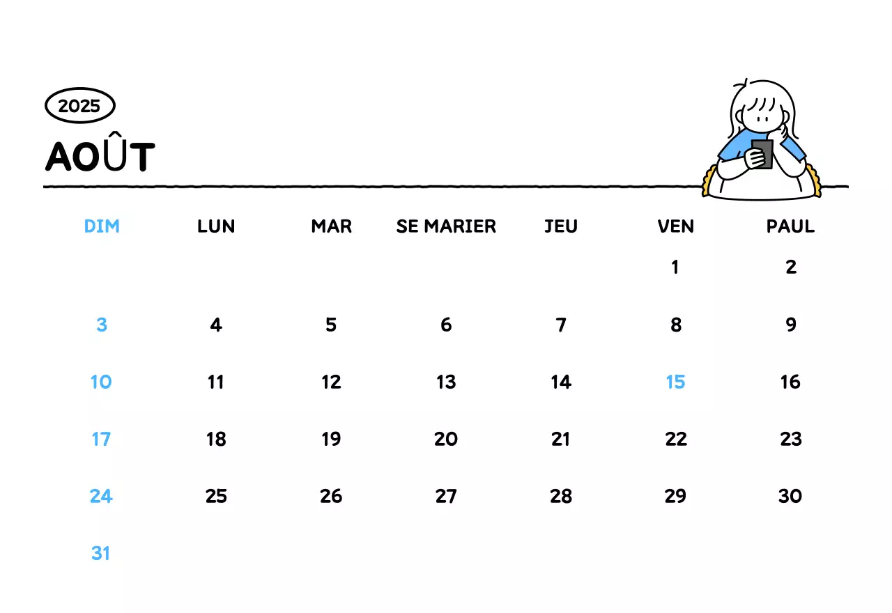 Calendrier illustré avec un joli style de lignes