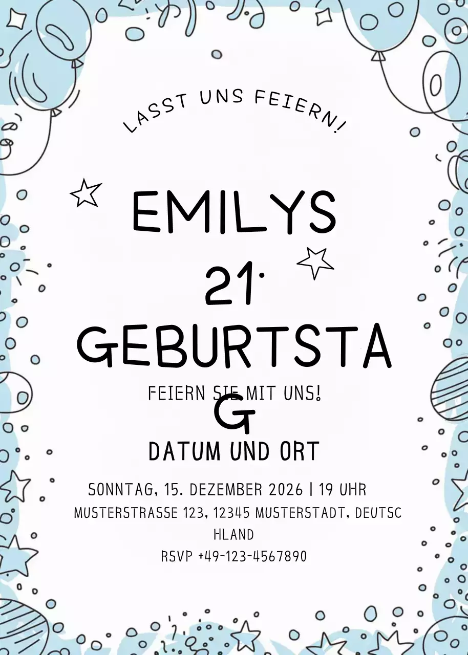 blau minimal geburtstag einladung