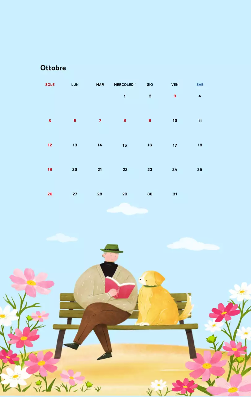 Calendario di Capodanno con una calda illustrazione