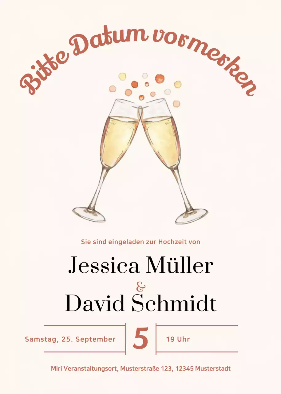 Beige Elegante Hochzeitseinladung