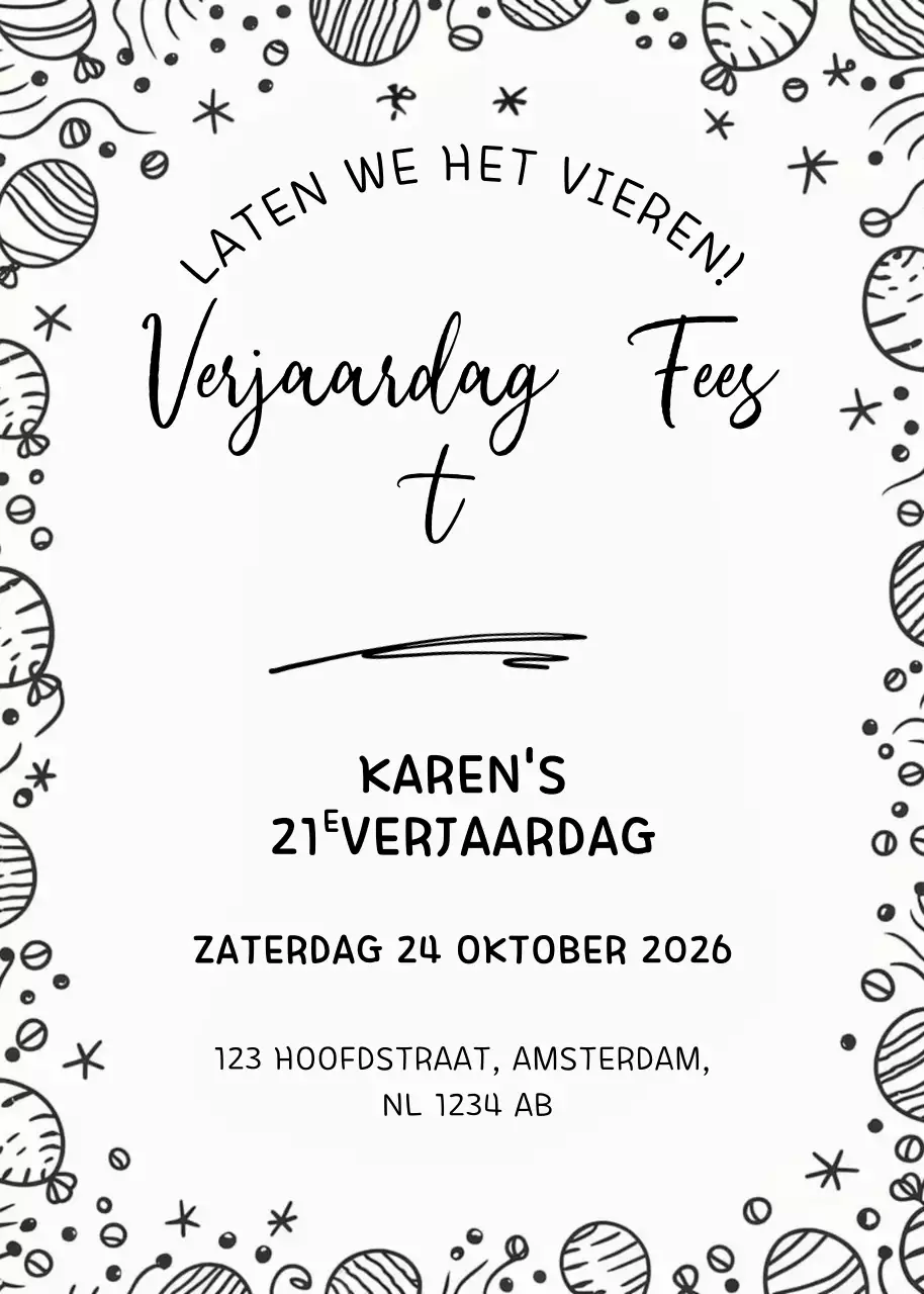 Zwarte minimale verjaardagsuitnodiging