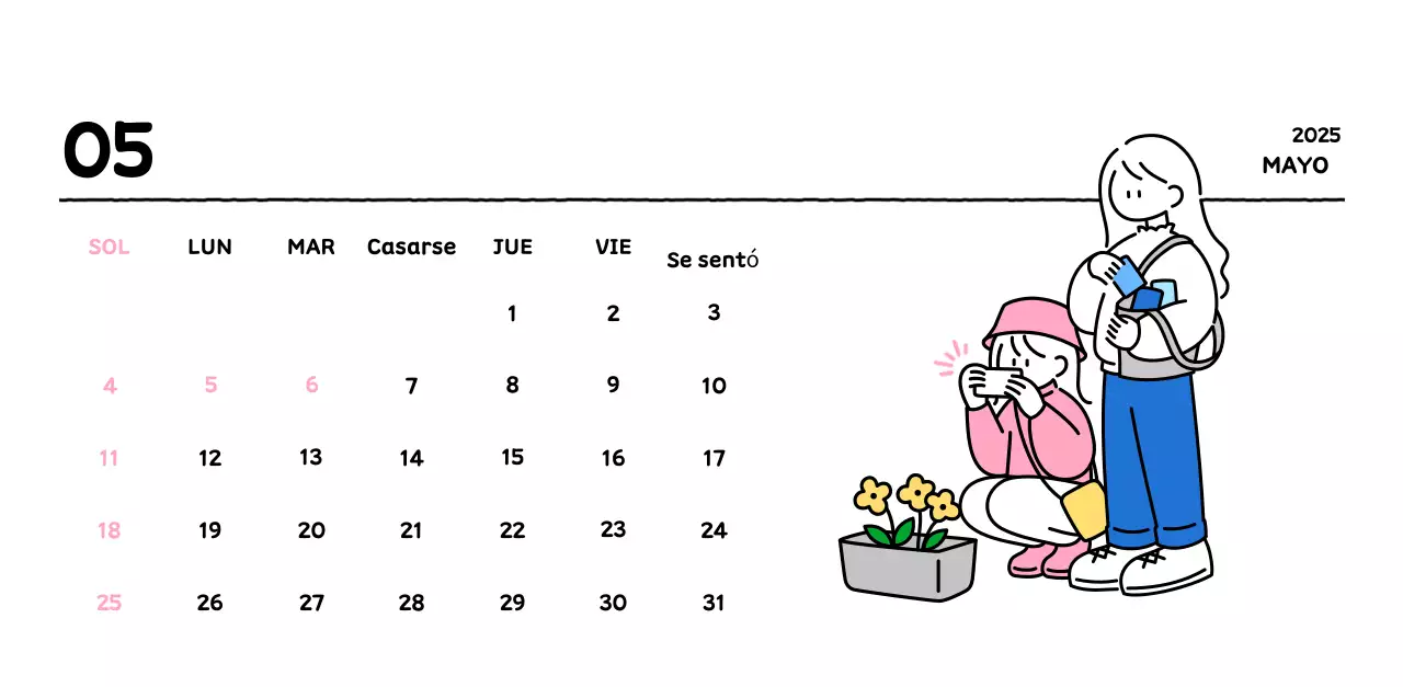 Calendario ilustrado con un bonito estilo de líneas