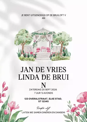 Witte elegante huwelijksuitnodiging