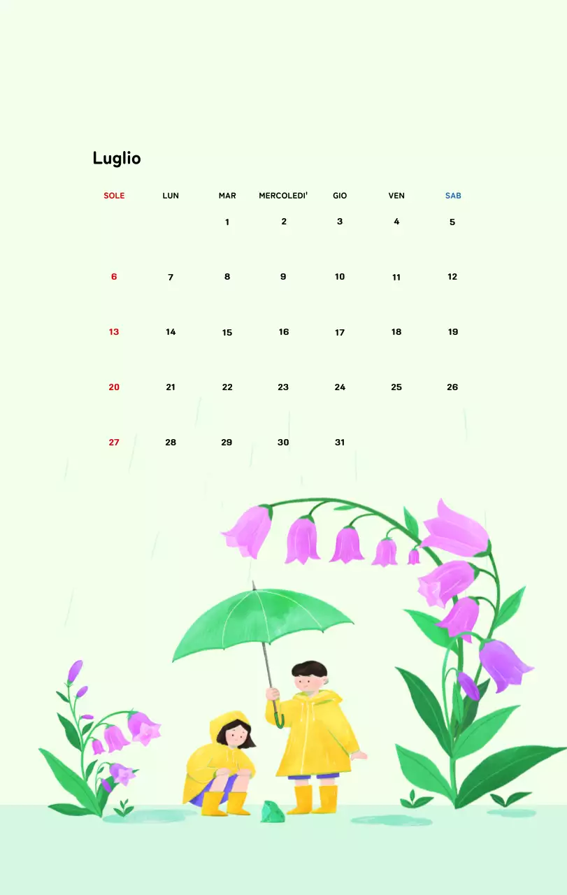 Calendario di Capodanno con una calda illustrazione