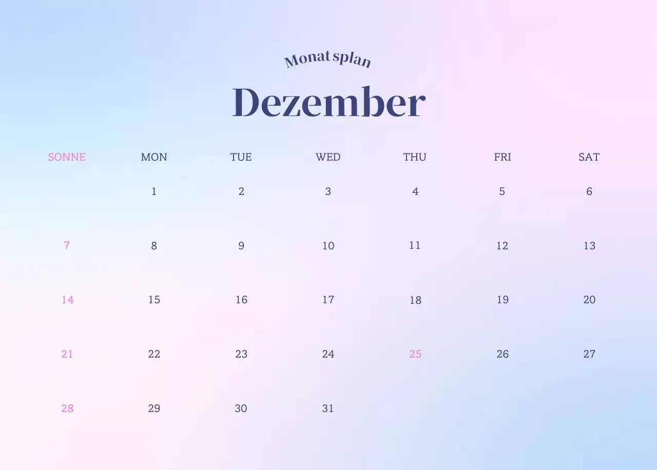 Minimalistischer Kalender mit Farbverlauf