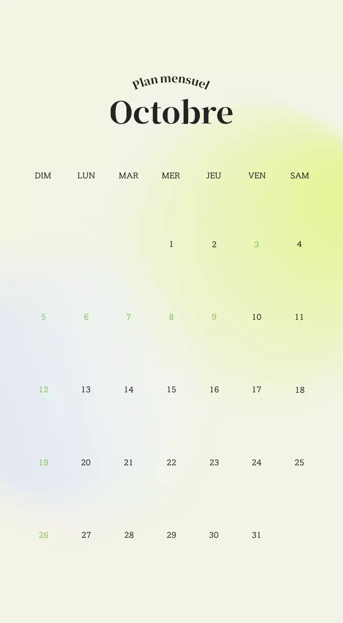 Calendrier minimaliste dégradé