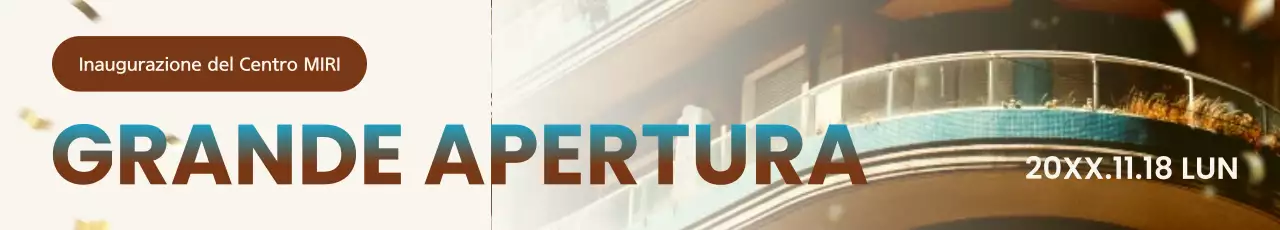 Un semplice annuncio di apertura di un negozio in blu e marrone