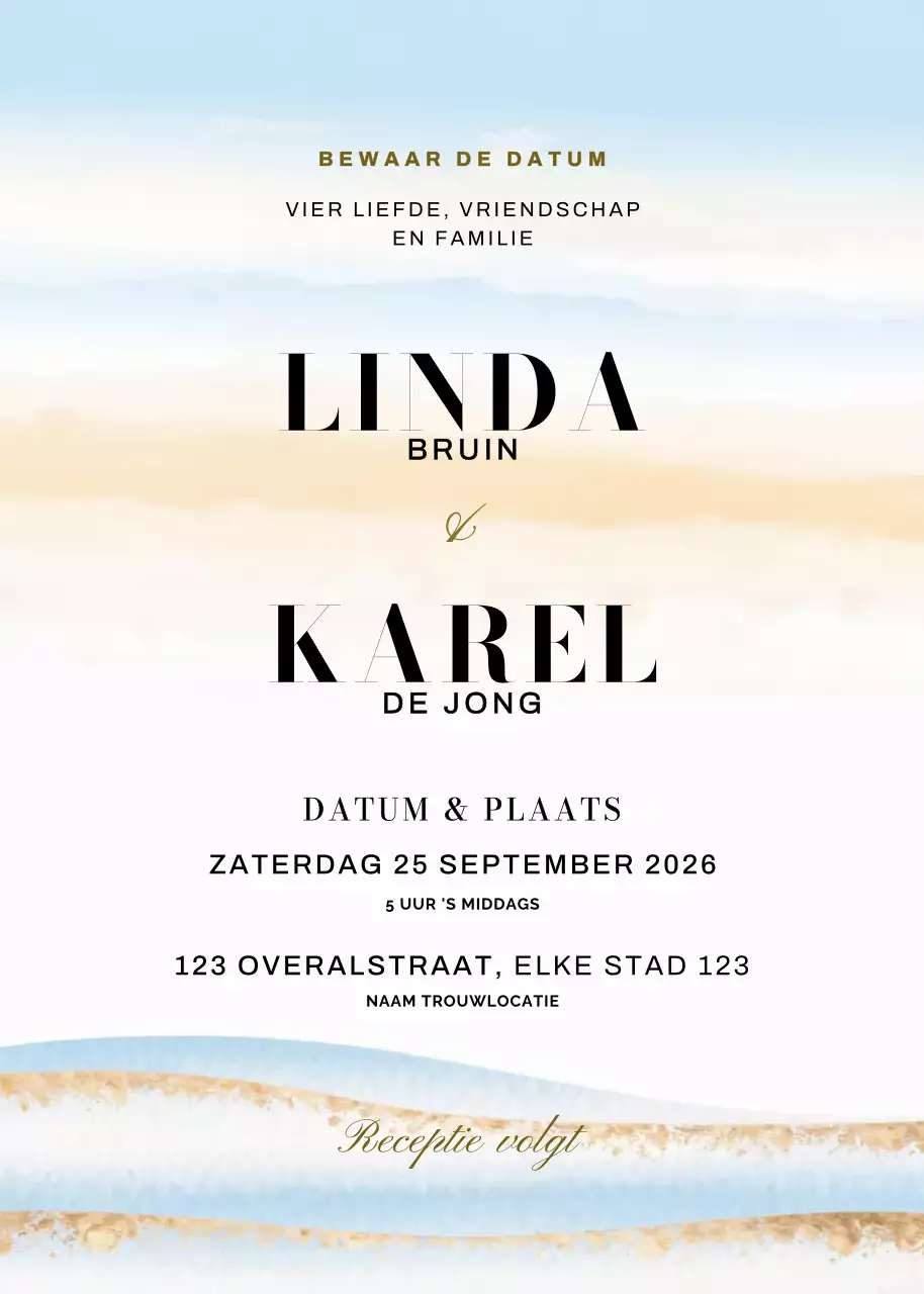 beige elegante huwelijksuitnodiging