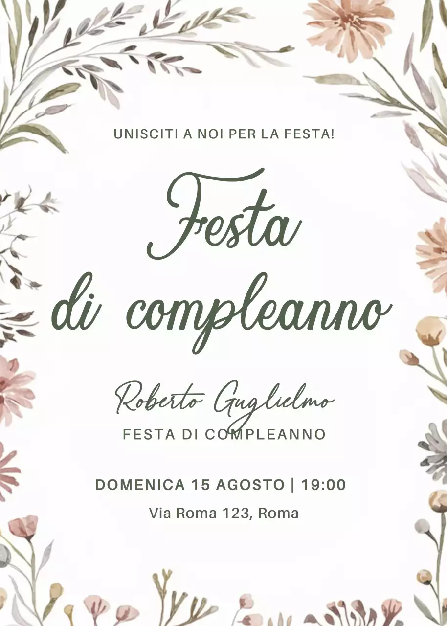 Invito di compleanno botanico beige