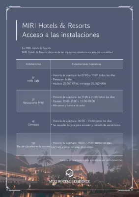 Una guía limpia, morada y blanca de los servicios del hotel