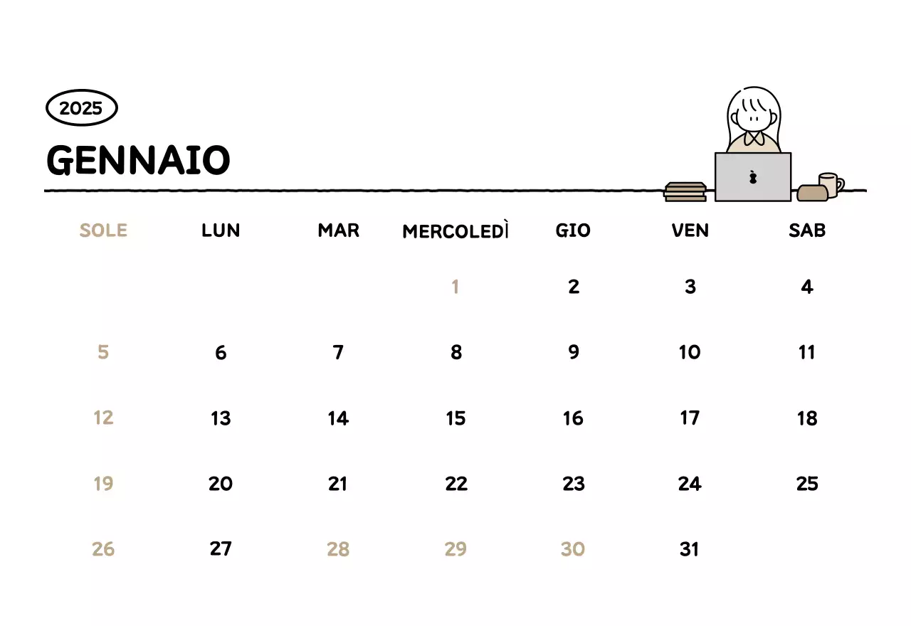 Calendario illustrato con un grazioso stile di linee