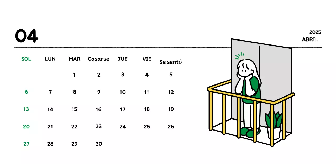 Calendario ilustrado con un bonito estilo de líneas