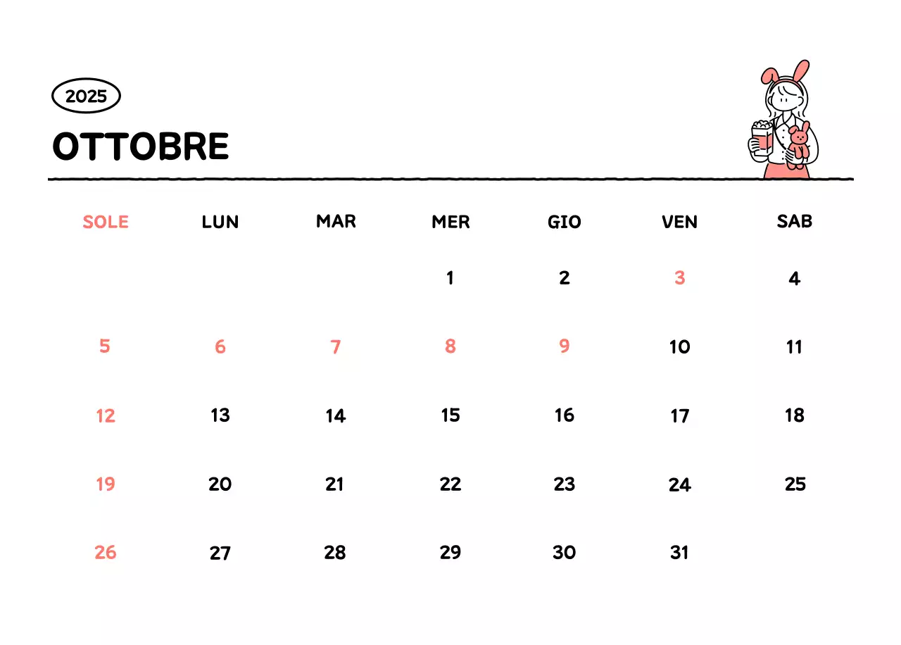 Calendario illustrato con un grazioso stile di linee