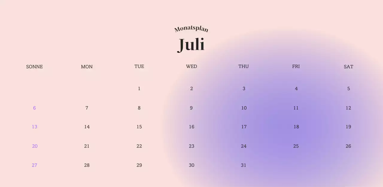 Minimalistischer Kalender mit Farbverlauf