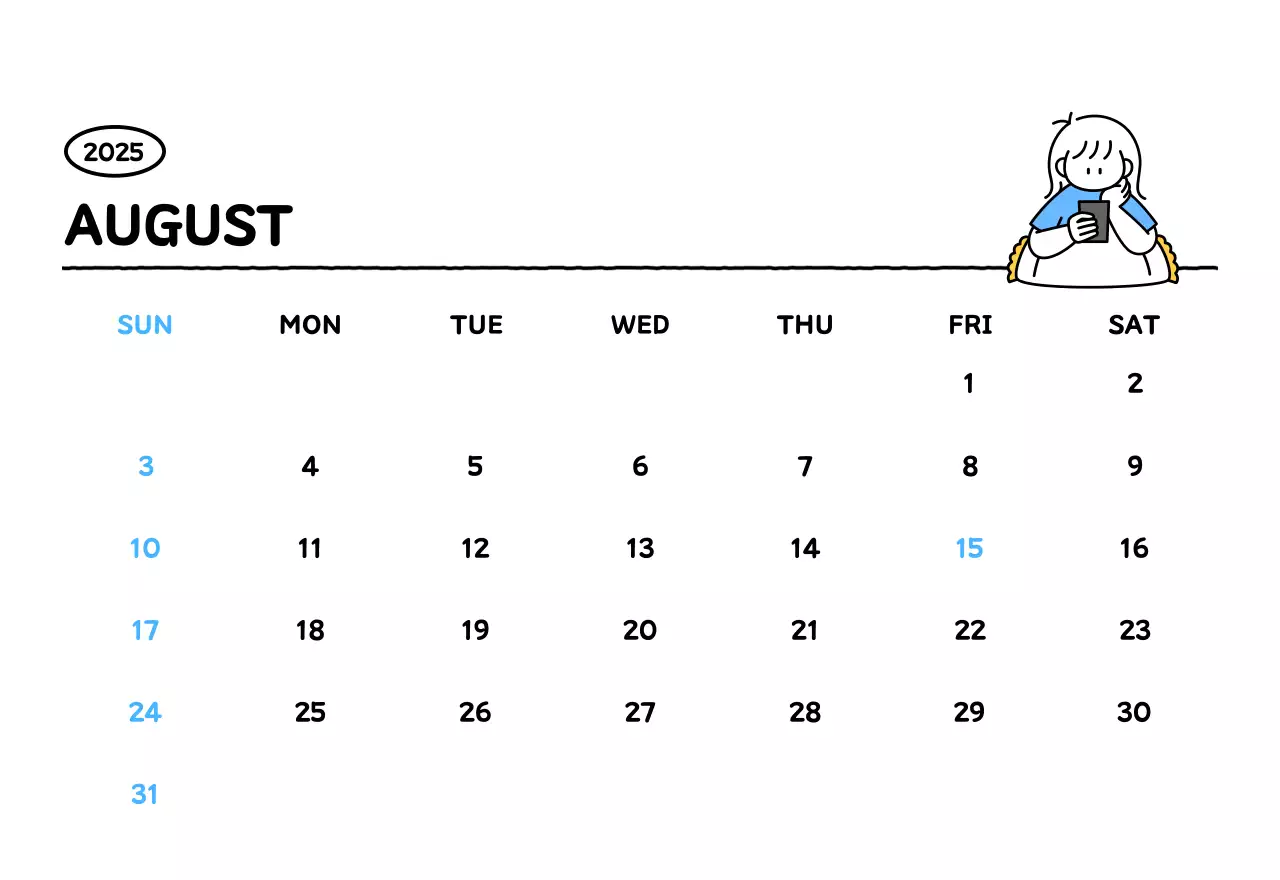 Illustrated calendar with a cute line style