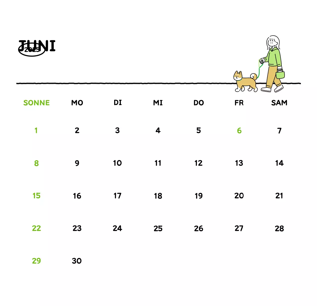 Illustrierter Kalender mit schönem Linienstil