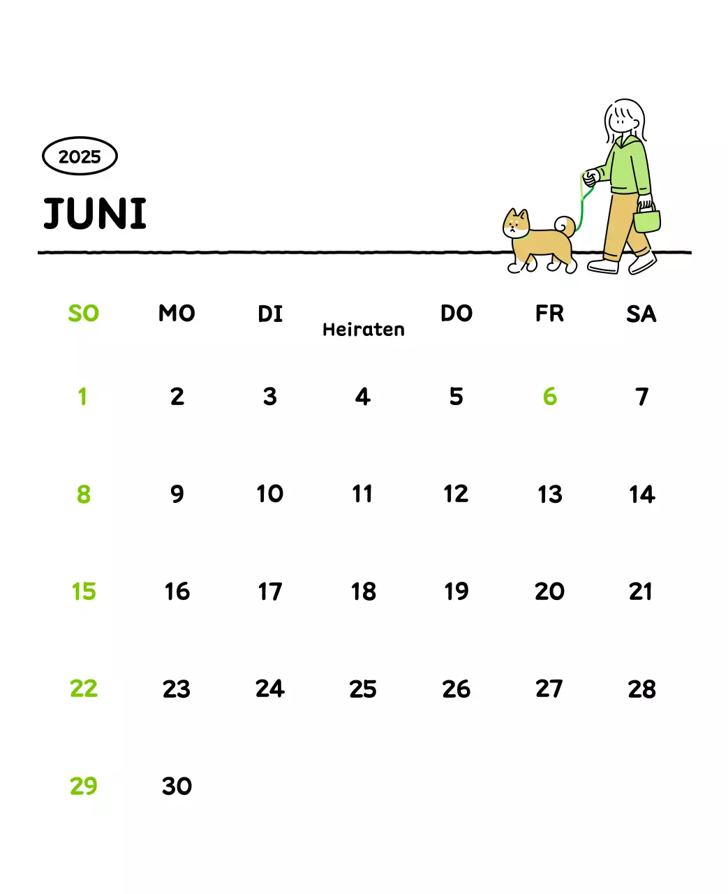 Illustrierter Kalender mit schönem Linienstil