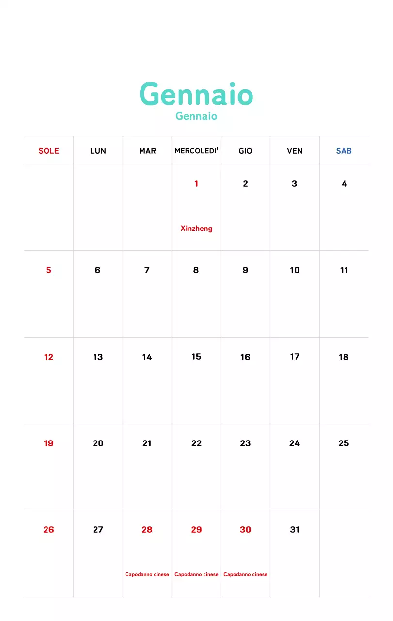 Calendario di Capodanno con una calda illustrazione