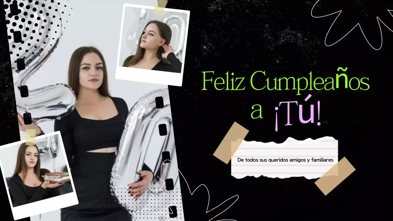 Collage de papel negro y verde Presentación de cumpleaños