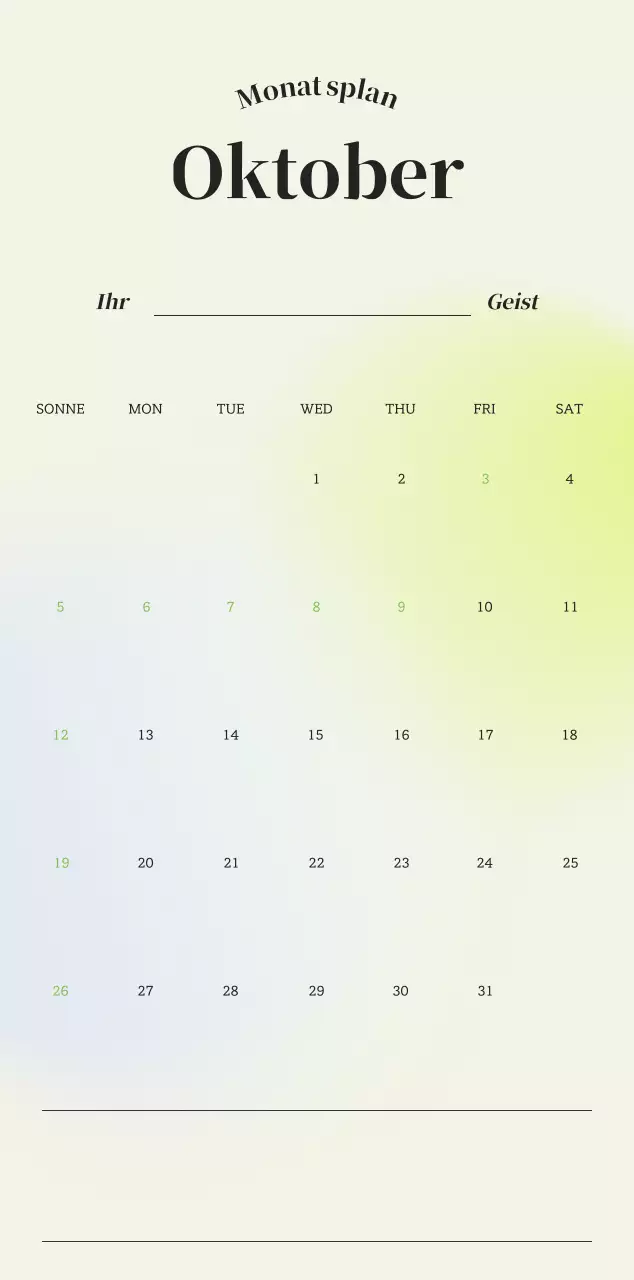 Minimalistischer Kalender mit Farbverlauf