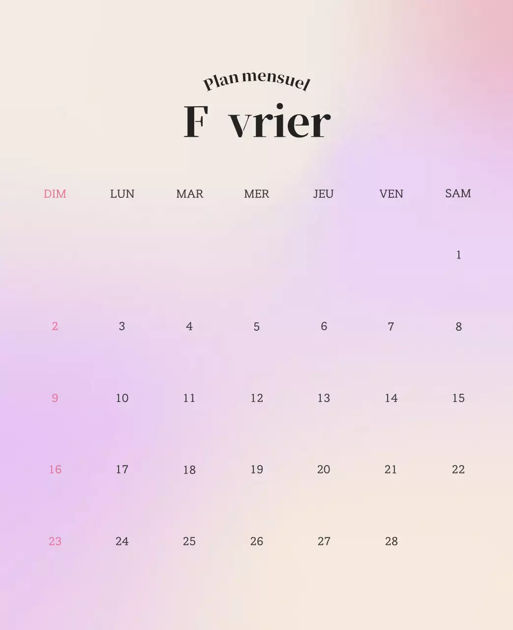 Calendrier minimaliste dégradé