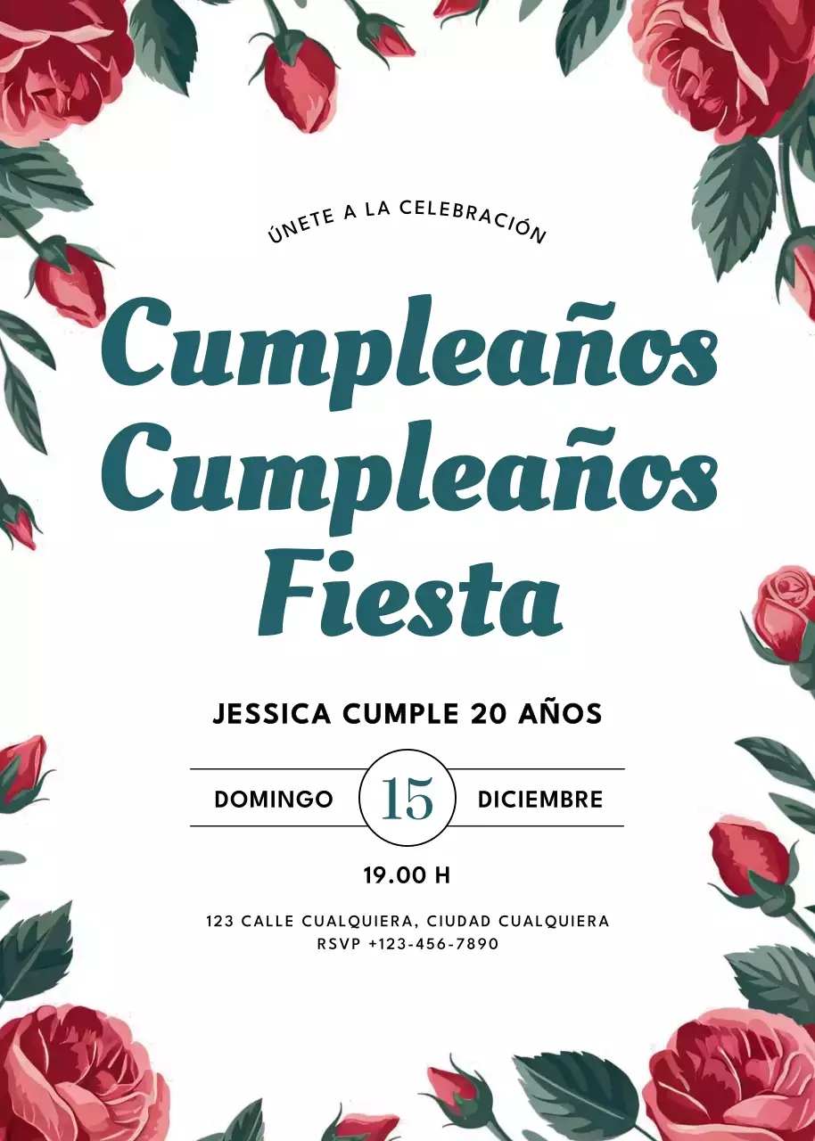 invitación de cumpleaños floral roja