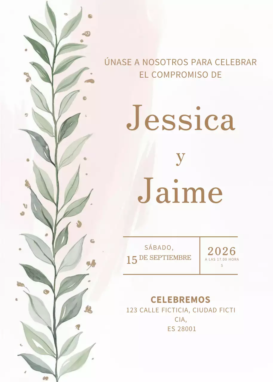 Invitación de compromiso elegante beige