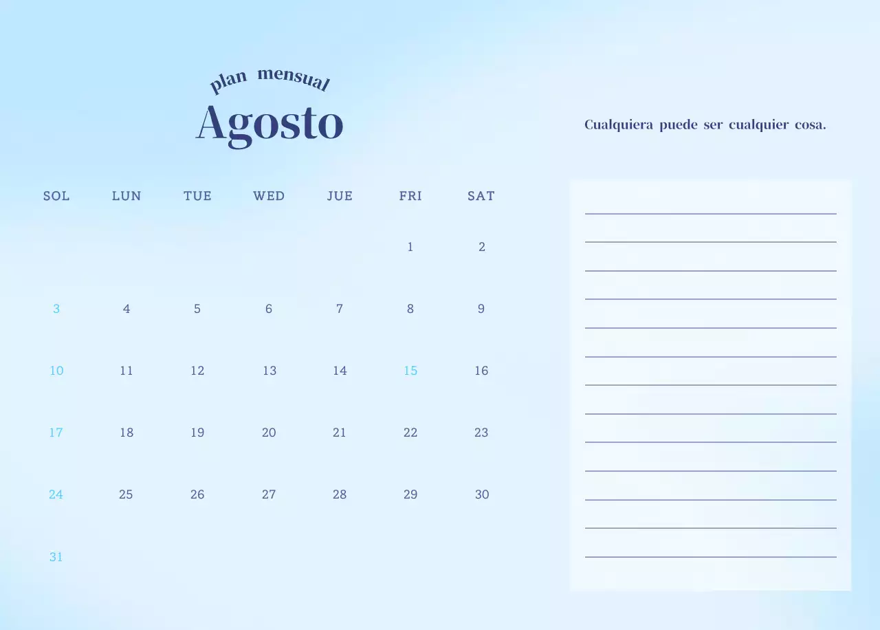 Calendario minimalista degradado