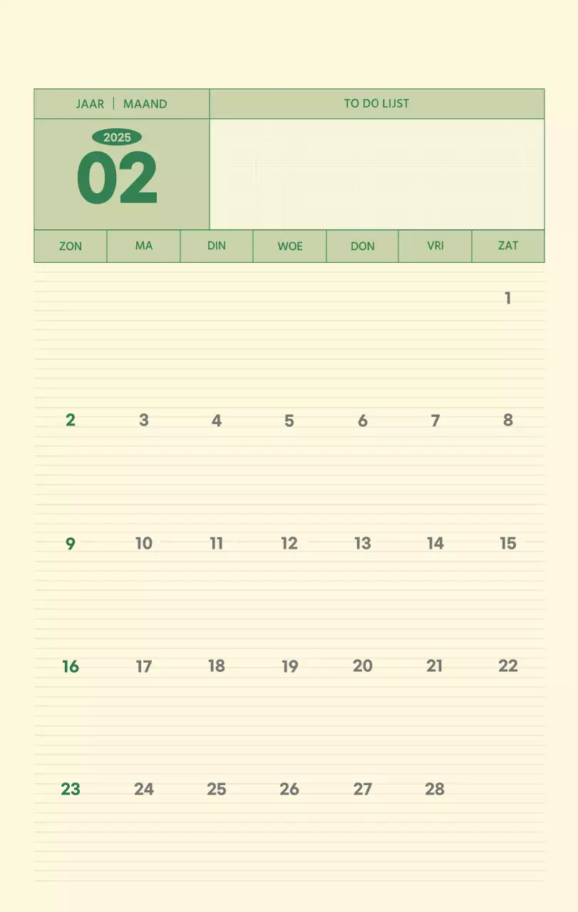SAT D-Day notitieblok concept wandkalender in groen en lichtgeel