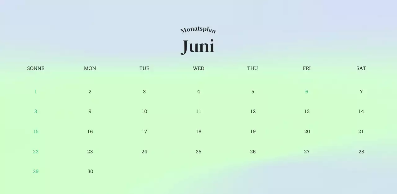 Minimalistischer Kalender mit Farbverlauf