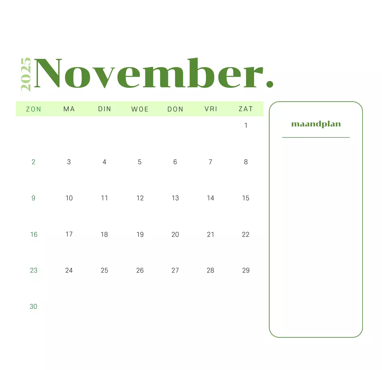 Kalender met jeugdillustraties op een geelgroene achtergrond