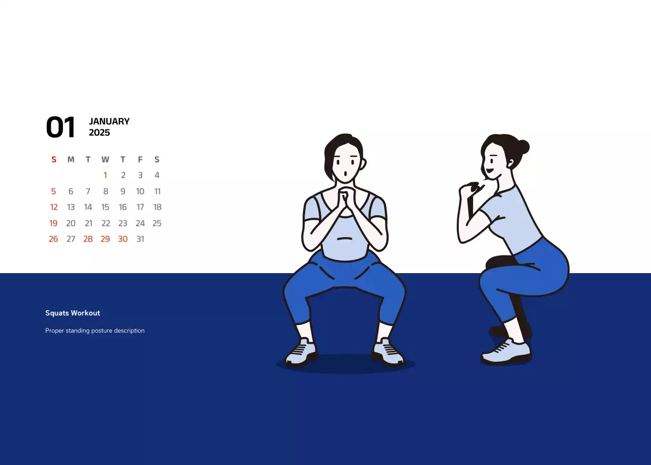 Simple calendar with blue, clean illustrations