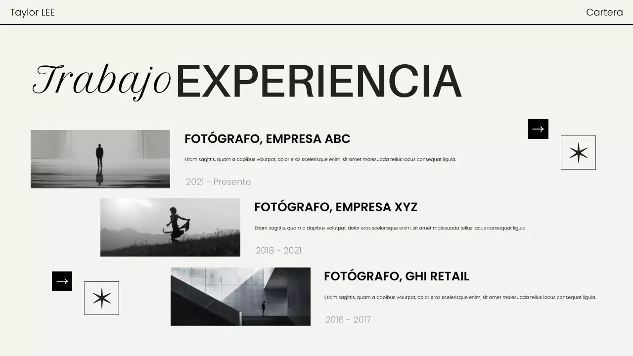 portafolio de fotografía moderna negra