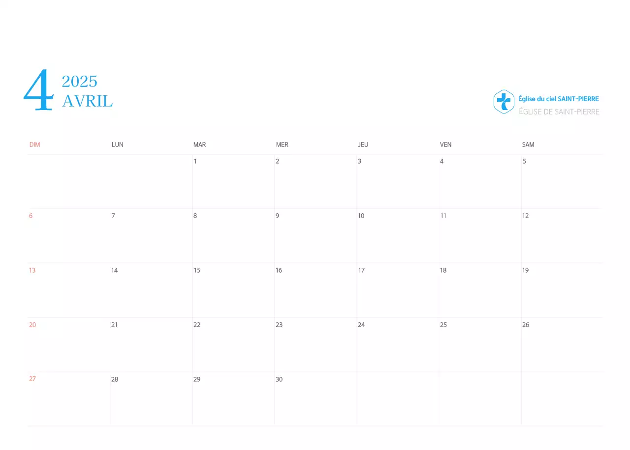 Calendrier d'église moderne bleu
